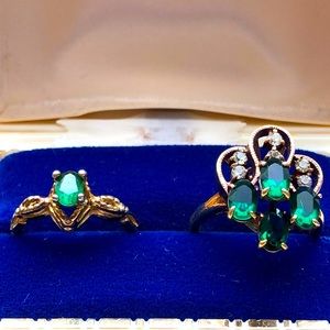 2 vintage Antique? green stone ring lot .s 7 & 6